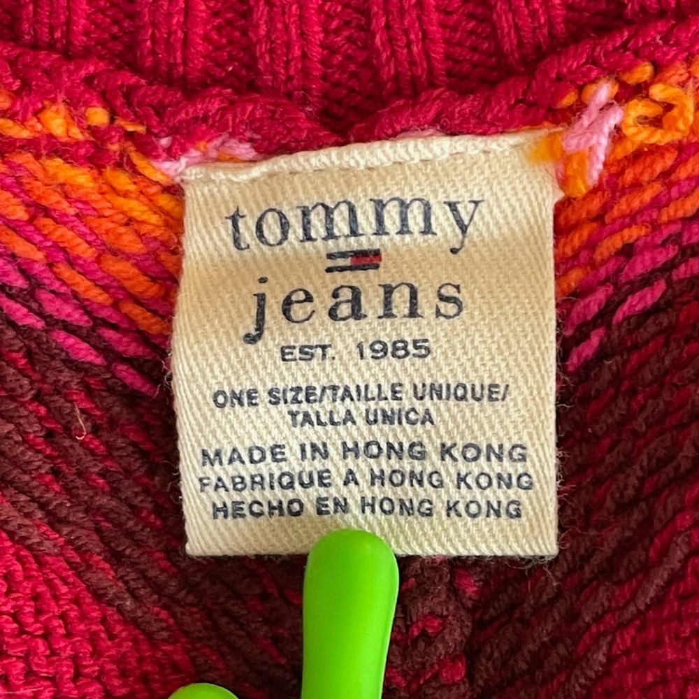 Tommy Jeans Vintage Women's Red Fair Isle Striped Knit Poncho One‎ Size - Picture 4 of 5